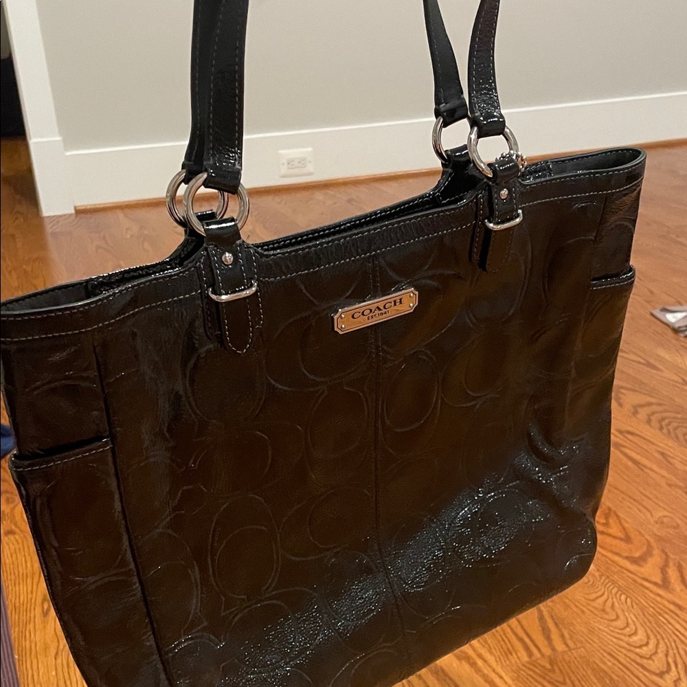 Coach Shiny Black Signature Tote